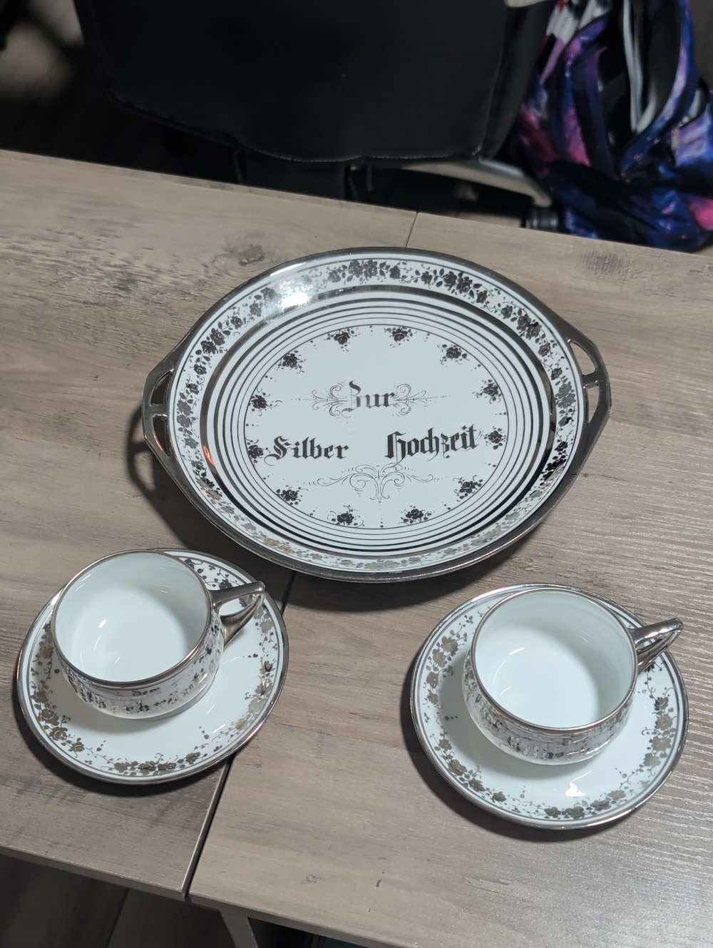 vintage German Silver Wedding Anniversary porcelain Set Pre WWII
